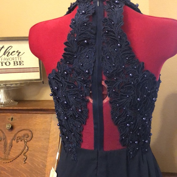 navy blue Prom/bridesmaids dress beaded 2 - Picture 2 of 11